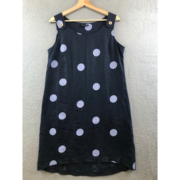 Charlie B Women's Navy Blue Polka Dot Sleeveless Linen Dress - Size M - Picture 1 of 9